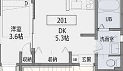 ｅｃｌａｔ登戸 ＣＰ中 2階1DKの間取り