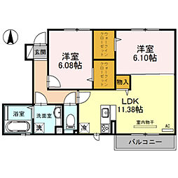 セントコリーヌA 2LDKの間取図画像