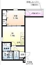 フジパレス我孫子西5番館 1DKの間取図画像