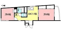 アメニティ松原 2DKの間取図画像