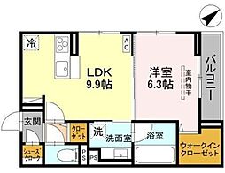 越谷市中町アパート 1LDKの間取図画像