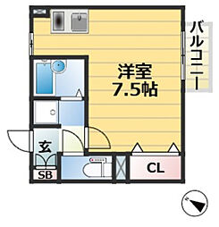 プランドール湊川 ワンルームの間取図画像