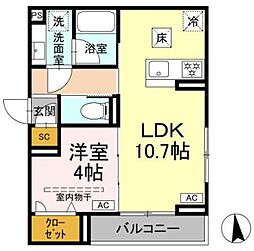 D paina 犬蔵 1LDKの間取図画像