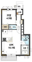 プランドール星の宮 1LDKの間取図画像