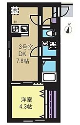 サクラヴィスタ大倉山 1DKの間取図画像