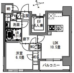 エスレジデンス新御徒町イースト 3階1LDKの間取り