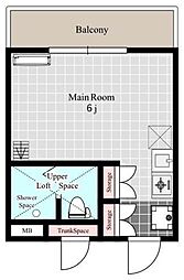 コオポスアペア ワンルームの間取図画像