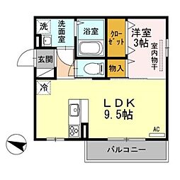 フルレット 2階1LDKの間取り