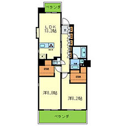 レスタジア南田辺 2LDKの間取図画像