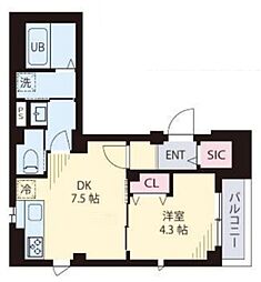 フロイデ代々木 1DKの間取図画像