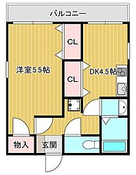 オオギカーディナルコート 1DKの間取図画像