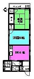 田口第二ハイツ 2階2DKの間取り