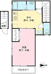 ロハスII 2階1DKの間取り