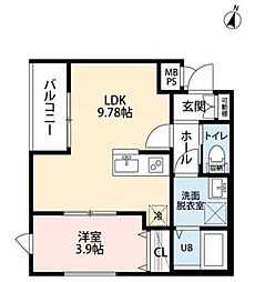 さいたま市浦和区皇山町アパート 1LDKの間取図画像