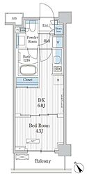 パークアクシス門前仲町テラス 1DKの間取図画像