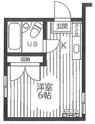 カーサ羽沢 2階ワンルームの間取り