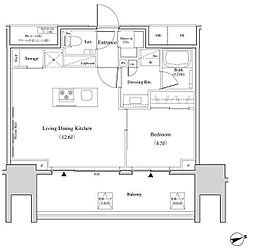 ザ・パークハビオ北千住 13階1LDKの間取り