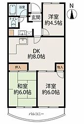 グリーンコーポ金田I 3階3DKの間取り