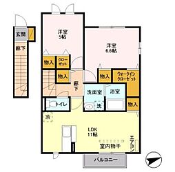 サクラヒルズD 2LDKの間取図画像