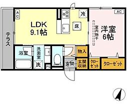 海老名市東柏ケ谷1丁目アパート 1LDKの間取図画像