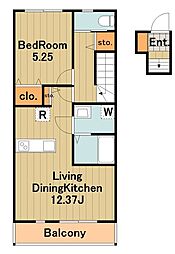 クローバーコート 2階1LDKの間取り
