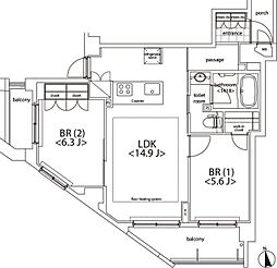 カスタリア麻布十番 2LDKの間取図画像