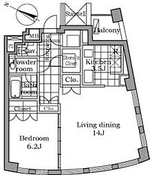 レジディアタワー乃木坂 1LDKの間取図画像