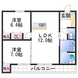 ベレオ黒田 2LDKの間取図画像
