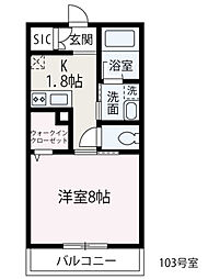 オルテンシア 1階1Kの間取り