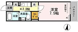 スリーリバー 1Kの間取図画像