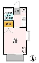 グリーンプラザB棟 ワンルームの間取図画像