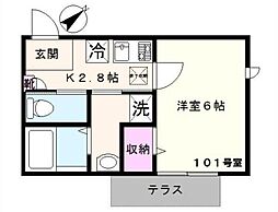 ESPACIO634 1Kの間取図画像