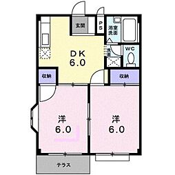 エルディムわたなべ 2DKの間取図画像