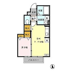 プログレッソ　Ｂ 1階1DKの間取り
