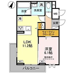 オークヒル上町 1LDKの間取図画像