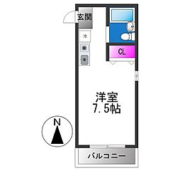 ゆうハイツ流町 ワンルームの間取図画像