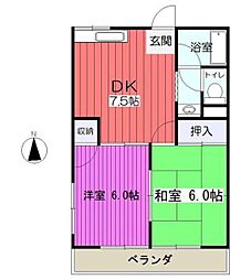石橋マンション 2DKの間取図画像