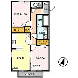セジュール稲田本町 2DKの間取図画像
