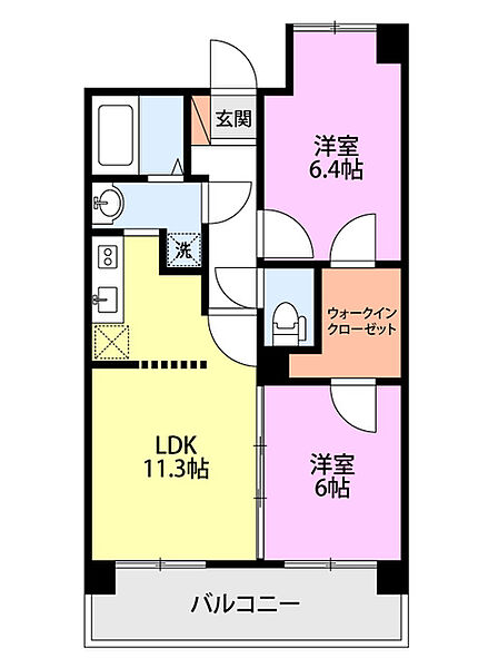 パークハイツ美咲 203｜新潟県新潟市中央区美咲町１丁目(賃貸マンション2LDK・2階・53.60㎡)の写真 その2