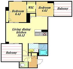 ル　コルヌイエ 3階2LDKの間取り