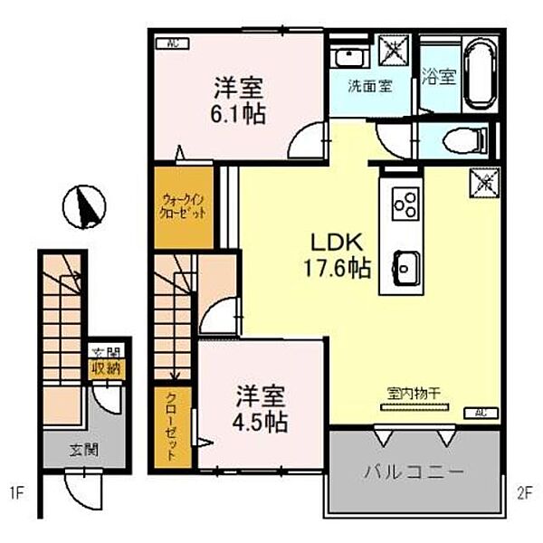 ラ・メール ド シエル 201｜新潟県新潟市東区中興野(賃貸アパート2LDK・2階・70.50㎡)の写真 その2