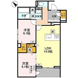 グリーンスクエア グラサ 西 2LDKの間取図画像