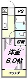ホワイトウィング左入 1Kの間取図画像