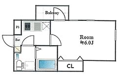 アパートメント小山台 1Kの間取図画像