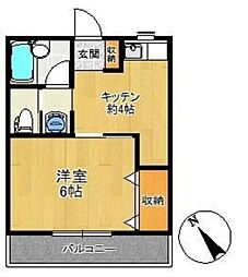 岡コーポ 1Kの間取図画像