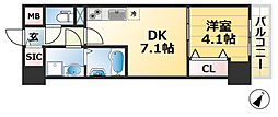 プレサンス神戸セレスティア 1DKの間取図画像