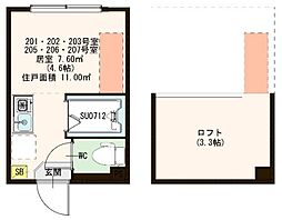 ハーモニーテラス江原町2 ワンルームの間取図画像