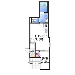 松原市高見の里3丁目アパート 1LDKの間取図画像