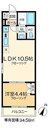 アダージョ高砂 1LDKの間取図画像