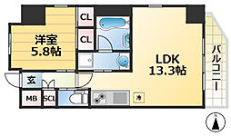 プレジオ日暮通 9階1LDKの間取り